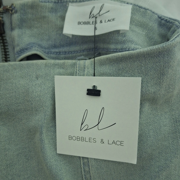 NWT Bobbles and Lace stretch light wash origami ruffle mini skirt S - Picture 6 of 6